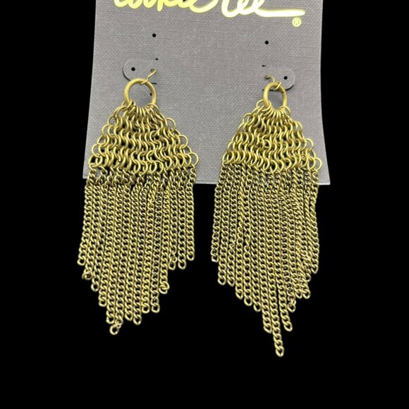 Vintage Cookie Lee Earrings Gold Tone Chandelier Waterfall Long Dangle‎ NEW - Picture 2 of 8